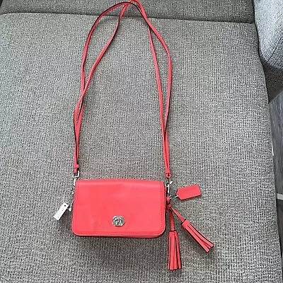 Coach Legacy Penny #19914 Bright Coral Crossbody W/Tassels Turn Lock New W/ Tags • $142