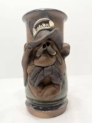 VTG Pottery Funny Face 3D Mustache Cowboy Dad Mug Signed Mahon Made Stoneware PT • $45.49