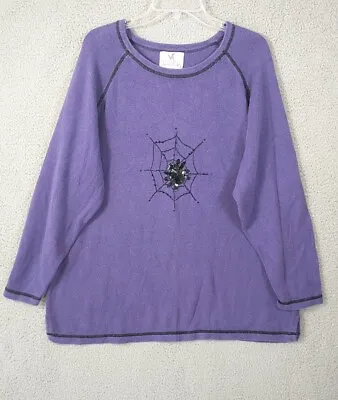 Quacker Factory Sweater Women XXL Linen Blend Spider Sequin Witchy  Novelty • $19.99