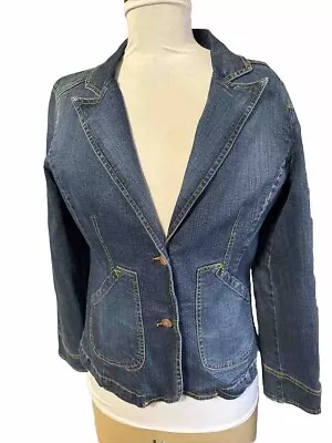 ALINE Blue 2-Button Denim Jacket Lapels Pockets LARGE Cotton/Spandex • $4.89