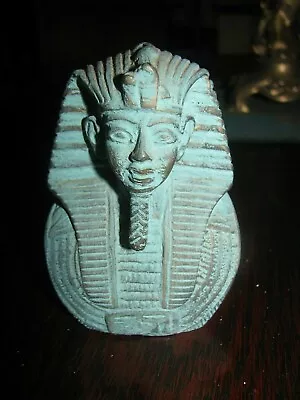 SALE! EGYPTIAN BUST OF KING TUT: Faux Green Bronze Finish3.5  Hieroglyphic Box • $24