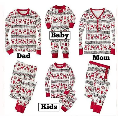 Christmas Deer PJs Family Matching Sleepwear Xmas Adult Boy Girl Pyjamas PJs Set • £5.37