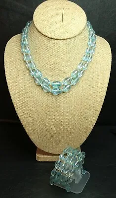 Vintage Jewelry 4 Strand Necklace Bracelet Set Iradiesent Blue. W GERMANY. 7210 • $26.99