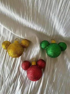 Vintage Mickey Mouse Disney Glitter Christmas Ornaments Set • $19.99