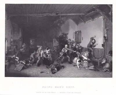 DAVID WILKIE Blind Man's Buff - An Original Antique Print C.1845 • £13.99