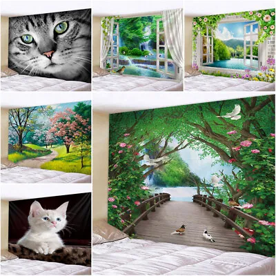 Large Scenery Cat Tapestry Flower Wall Hanging Bedspread Throw Blanket Backdrop • $51.69