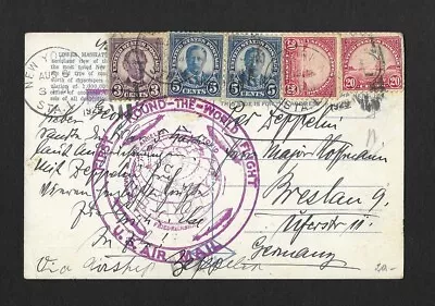 USA 1929 Used Air Mail Zeppelin 1st Round The World Flight To Breslau Germany • £50