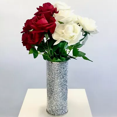 £22.99 • Buy Beautiful Mosaic Vase Diamond Silver Crystal Decorative Mirror Flower Luxury 
