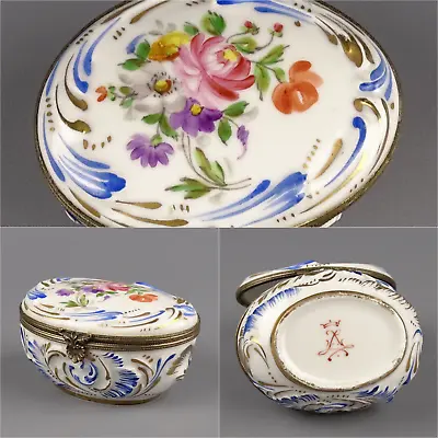 Small Antique Sevres Porcelain Brass Mount Rococo Pill Box Or Trinket Box C1900s • $80