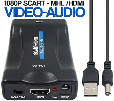 SCART To HDMI Converter Composite Audio Video Scaler With HDMI Cable AV Adapter • £6.19