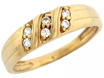 10k Or 14k Yellow Gold Mens Ring With Three Row Round Cut CZ Pave Set Accents • $194.99