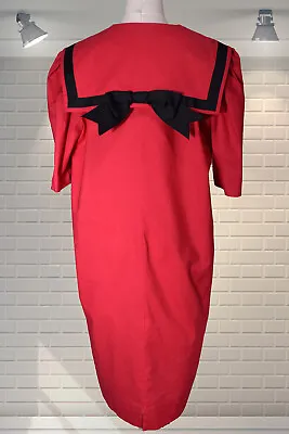 £34.99 • Buy Vintage 1980s Edwardian Style Cotton Sailor Collar Smock Dress - Small/Medium