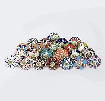 Assorted Multicolor Cabinet Knobs Pulls Vintage Blue Pottery Ceramic Multicolour • $12.99