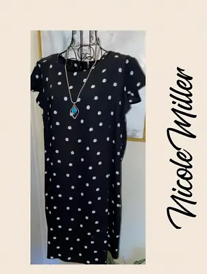 Nicole Miller Black & White Polka Dot Flutter Sleeve Shift Dress~size 12 • $22.99