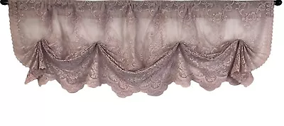 VTG Curtain Valance Panels Set Of 3 Pink Rose Lace Swag Scalloped 58 X14  Floral • $29.99