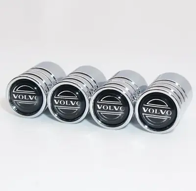 For Volvo Wheel Tire Valve Caps Stems Air Dust Caps Chrome Silver Black 4pcs • $27.99