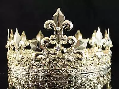 Full King's Gold Metal Crown Austrian Rhinestone Crystal Fleur-de-lis T1876g Men • $35.99