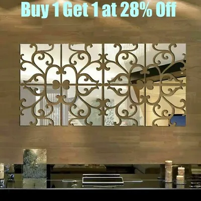 £4.50 • Buy 4X Mirror Tile Wall Stickers Square Self Adhesive Room Bathroom Decorations UK