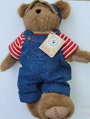 Boyds Bears Jointed Plush Macys Denim Overalls Red/White Striped Shirt Hat 12   • $19.99