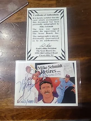 Mike Schmidt Retires Autograph Card #20 1413/1989 • $40