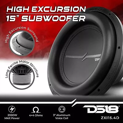 DS18 ZXI15.4D 15  High Excursion Car Audio Subwoofer 2000W DVC 4 Ohm 4 Magnets • £213.90