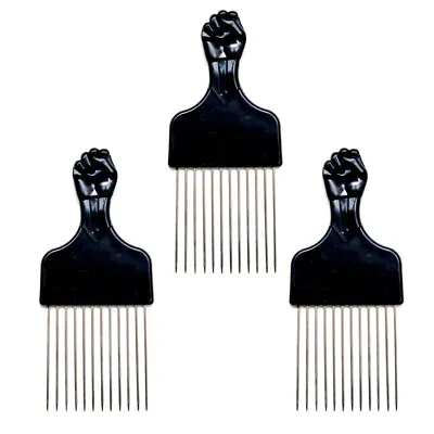$8.95 • Buy Afro Pick Comb (3 Pcs) 6.75  Black Fist Metal Lift Hair Detangle 
