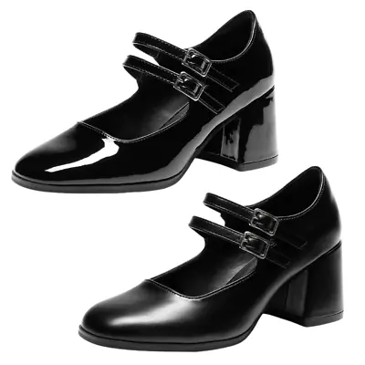 Women Mary Jane Pumps Chunky Mid Heel Square Toe Dress Pump Shoes • $15.99