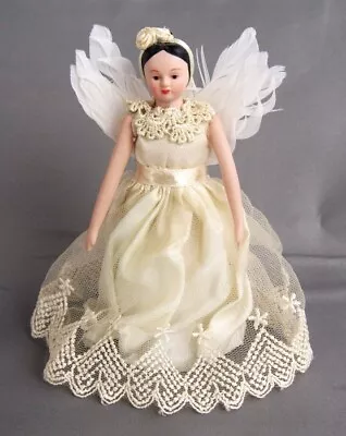 Vintage Artist ? Painted Jointed Bisque Fairy Angel Feather Wings 5  Cone Doll • $17.95