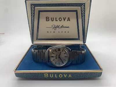 Vintage 1968 Bulova Accutron 214 Stainless Steel M8 Date Silver Watch NEW BATT • $64