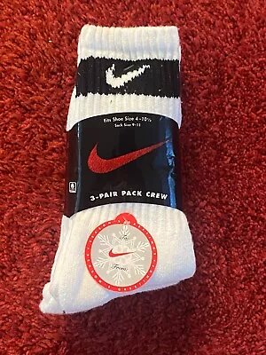 Vintage Nike Crew Socks 3 Pair Size 4 - 10 1/2 Grey Blue Black Swoosh Logo 90's • $25.25