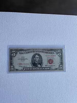 1963  $5 Dollar United States Note **STAR  NOTE** Red Seal • $45