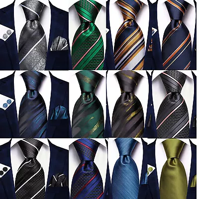 USA Mens ALL Silk Tie Striped Solid Paisley Necktie Hanky Cufflink Set Wedding • $11.99