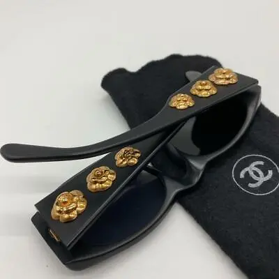 Auth Vintage CHANEL Gold Camellia Sunglasses Black Women Used From Japan F/S • $1045.82