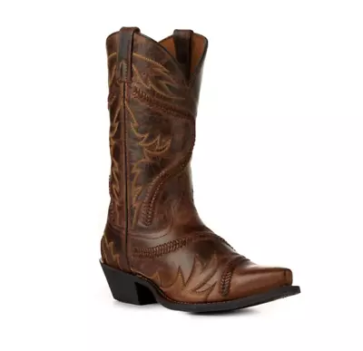 Men's Walnut Brown Leather Bucklace ​Design Snip Toe Cowboy Boots-5 Day Delivery • $101