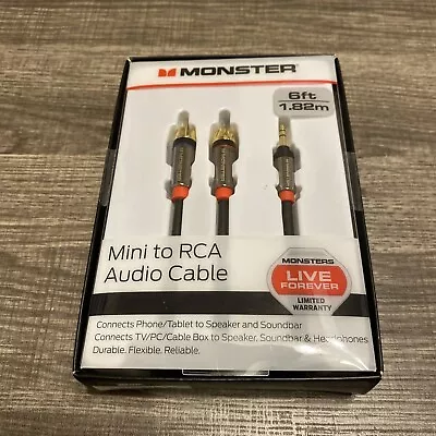 Monster 6-FT 1.82M MINI TO RCA AUDIO CABLE 3.5mm Phone Tablet Speaker TV PC HQ • $14.99