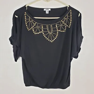 $21.99 • Buy Cache Blouse Women XS Black Embellished Cold Shoulder Short Sleeve Pullover Top