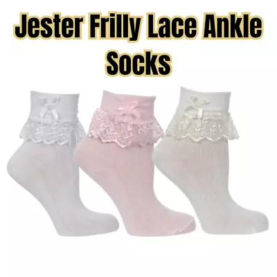 Frilly Cream White Pink Baby Girls Trim Cotton Rich Lace Ankle Jester Socks • £3.49