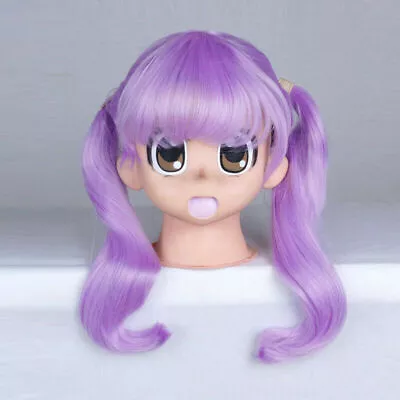 Halloween 50CM Anime Lolita Light Purple Wavy Bangs Cosplay Wig Ponytails Party • £20.39