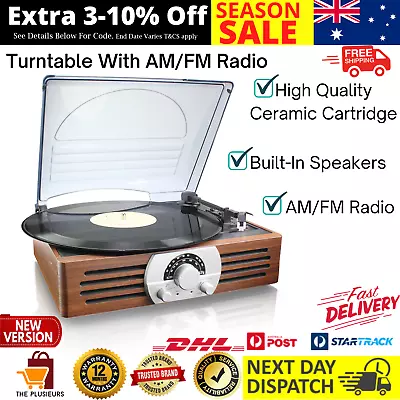 Record Player 3-Speed Turntable AM/FM Radio Built-In Stereo Speakers NEW • $71.97