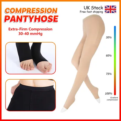 Open Toe Compression Pantyhose Stockings Women 30-40 MmHg Tights Varicose Veins • £29.07