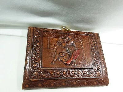 Vintage Brown Leather Small Spanish Matador Ornate Kiss Lock Wallet/Change Purse • $25