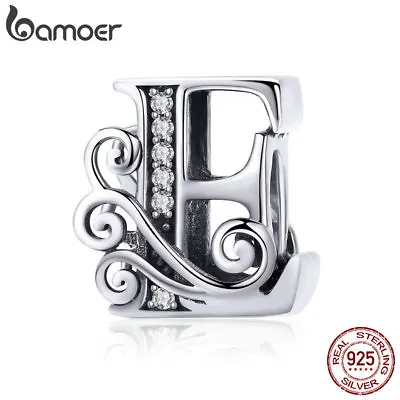 BAMOER 925 Sterling Silver Flower 26 Letter A Charm CZ Friendship Bracelets Bead • $4.70