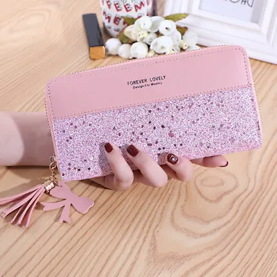 Women Glitter Wallet Long Zip Purse Card Phone Holder Case Ladies Clutch Handbag • £5.59