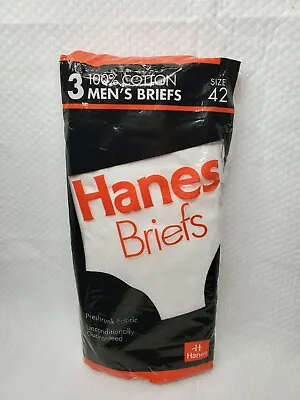 Vintage Hanes Mens White Briefs 3 Pack 100% Cotton Size 42 Style 2249 NEW 1992 • $29.98