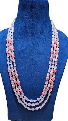 Three Layers Gemstone Beads Necklace/Handmade Indian Necklace/Wedding Mala Gifts • $17.60
