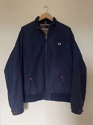 £80 • Buy Navy Blue Fred Perry Harrington Tartan Lining Jacket Size Large Zip Up