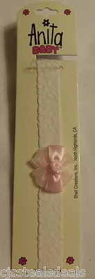  Anita Shell Creations Infant Baby Girls Headband White Lace Pink Bows Rose • $3.50