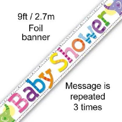 Baby Shower Party 9ft Foil Banner Boy Girl Gender Reveal Decorations Banners • £2.09