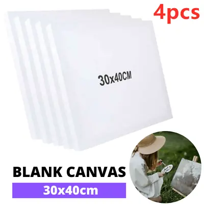 4 Pack 30 X 40cm Blank Plain Stretched Painting Art Acrylic Canvas Panel Board • £10.99