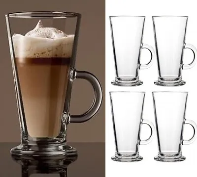 3 X TALL LATTE GLASSES COFFEE MUG GLASS HANDLE CHOCOLATE CAPPUCCINO DRINK 270ml • £6.99